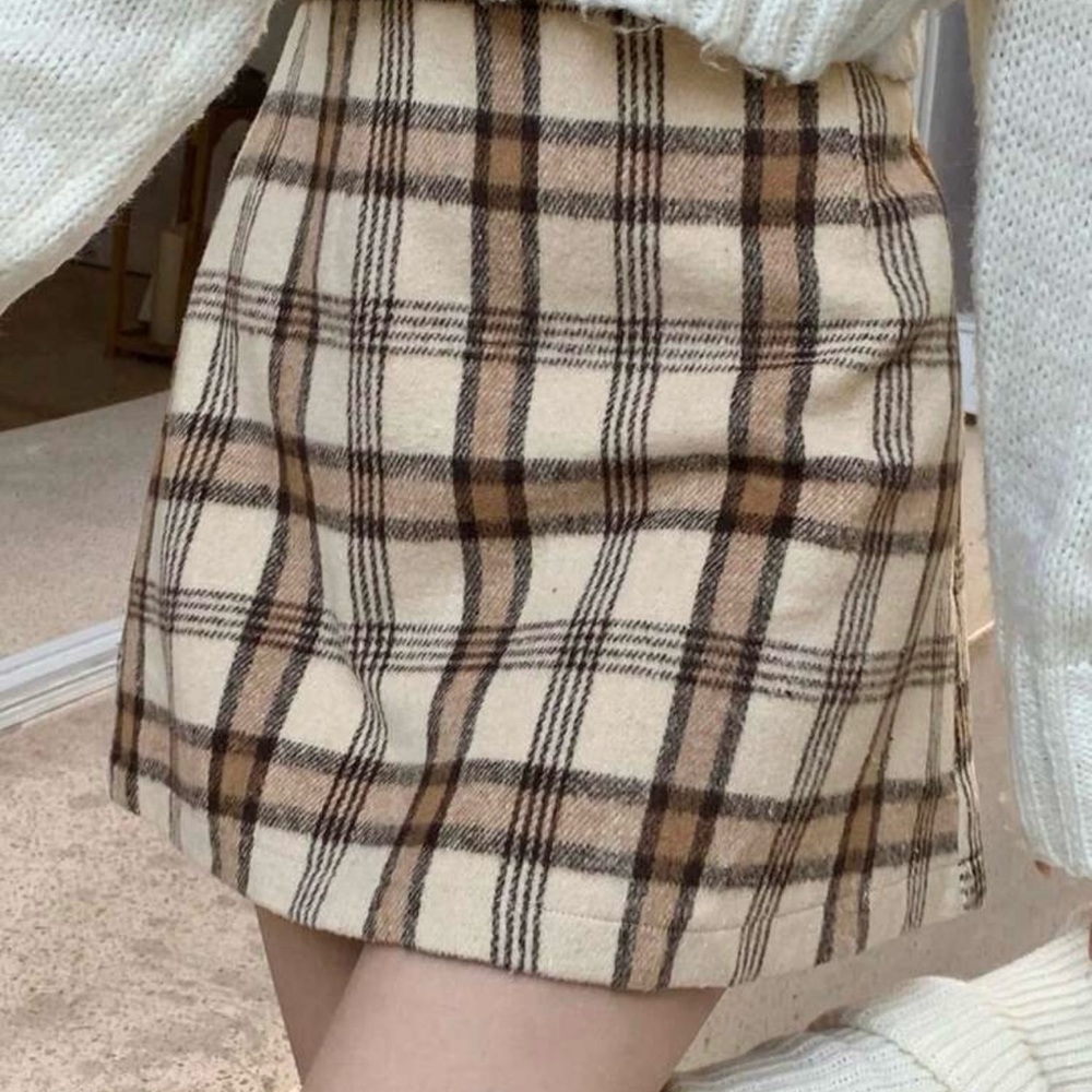 Plaid Print Straight Skirt